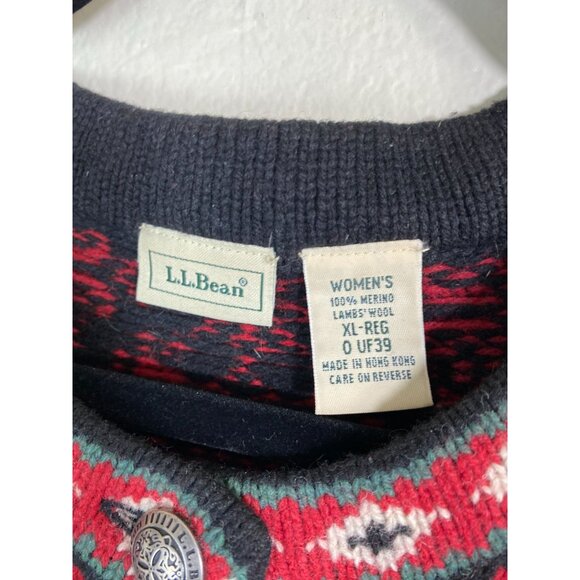 Vtg LL Bean Cardigan Sweater Red Black 100% Merino Lambs Wool Women XL Christmas - Picture 15 of 15